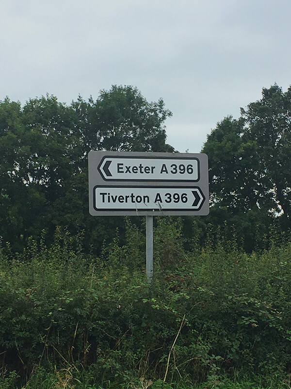 Exeter to Tiverton sign post